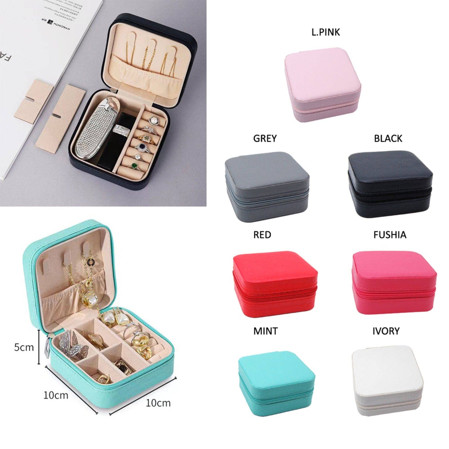 Zip Around Square Jewelry Box