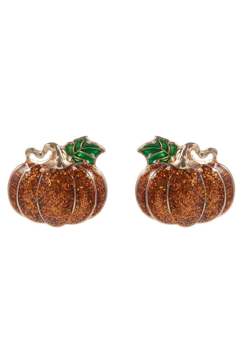 Glitter Pumpkin Post Earring-Orange
