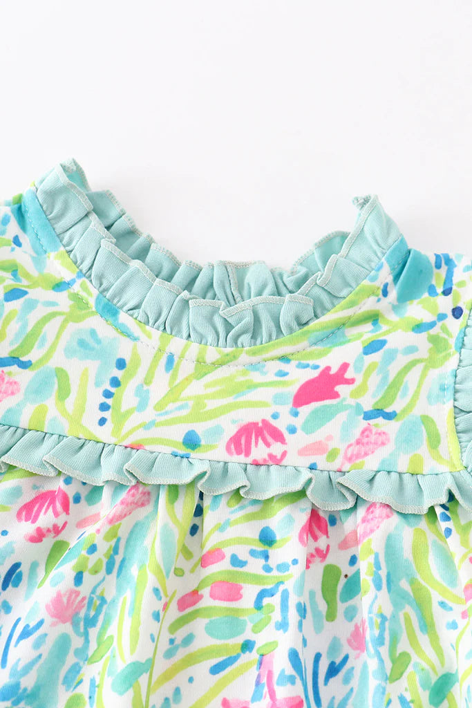 Blue Floral Print Ruffle Sleep Gown