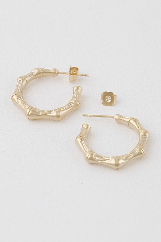 Small Matte Gold Bamboo Hoop Earring