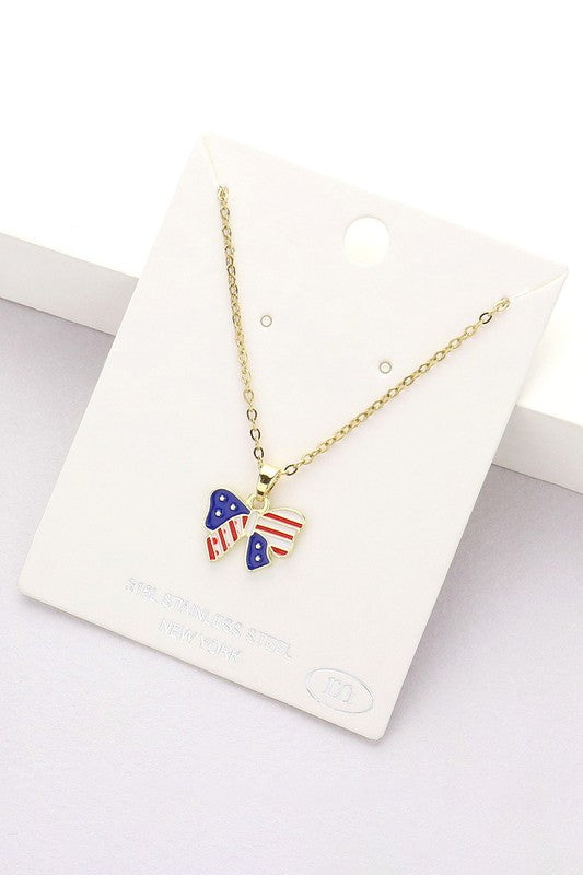 USA Enamel Bow Necklace-RWB