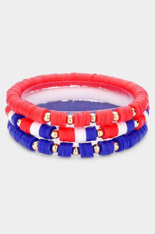 Patriotic Heishi Beaded Bracelet Set-RWB