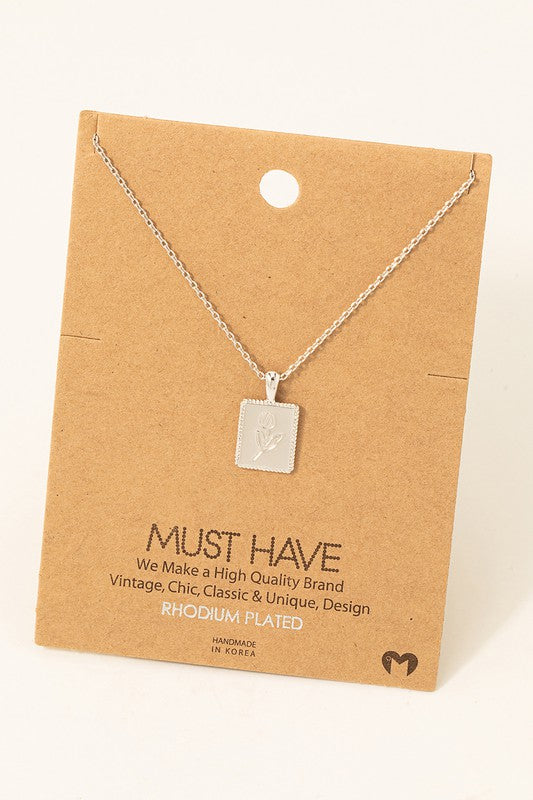 Rectangle Flower Charm Must Have Necklace