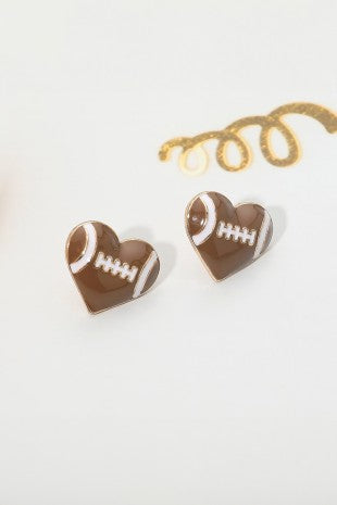 Enamel Heart Football Stud Earring