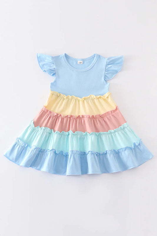 Blue Rainbow Ruffle Tiered Dress W/ Personalization