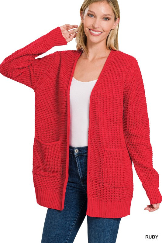 Low Gauge Waffle Open Cardigan