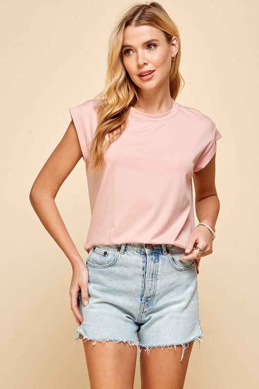 Solid Banded Cap Short Sleeve Top