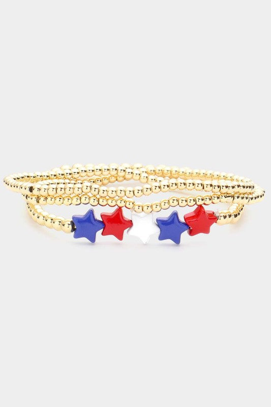 RWB Stars Ball Bead Bracelet Set-Gold