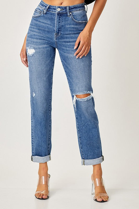 High Rise Slim Girlfriend Denim - Dark