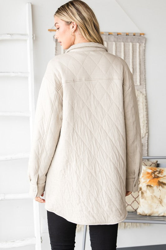 Quilted Button Down Jacket - Taupe