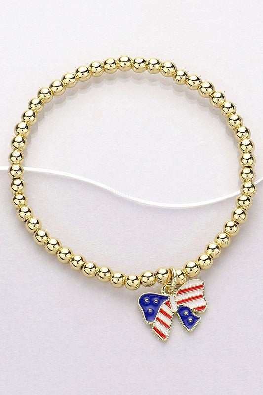 Patriotic Gold Ball Bead Charm Bracelet