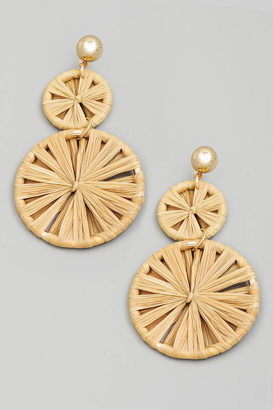 Raffia Wrapped Double Disk Drop Earring