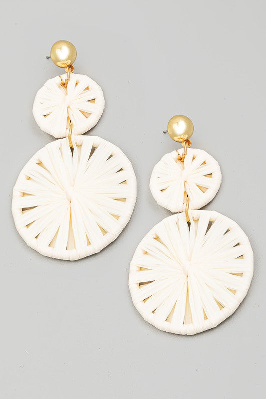 Raffia Wrapped Double Disk Drop Earring