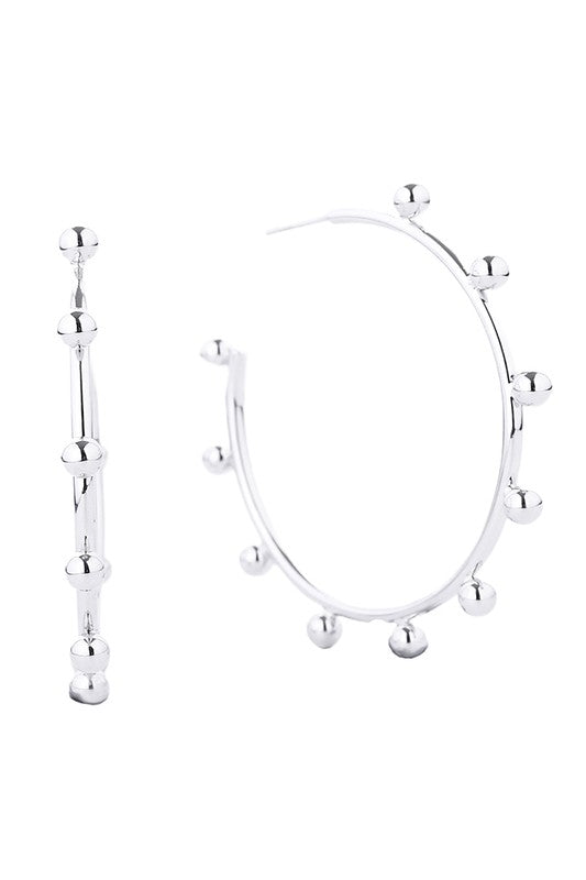 Metal Ball Beaded Hoop Earring-Large