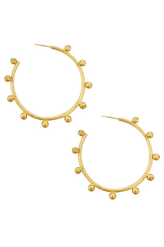 Metal Ball Beaded Hoop Earring-Large