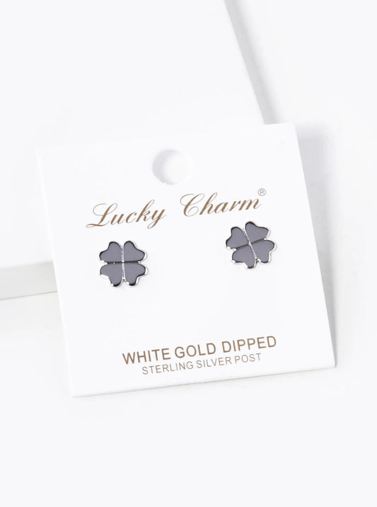 Smooth Metal Four Leaf Clover Stud Earring