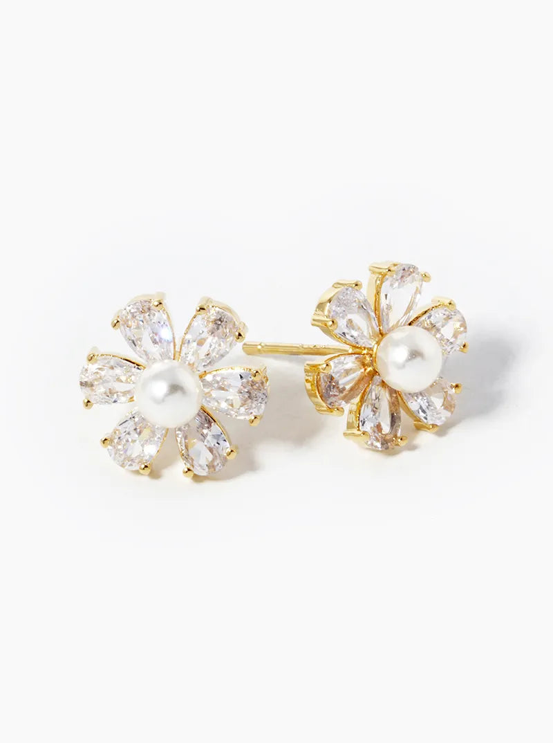 Pearl & CZ Flower Stud Earring