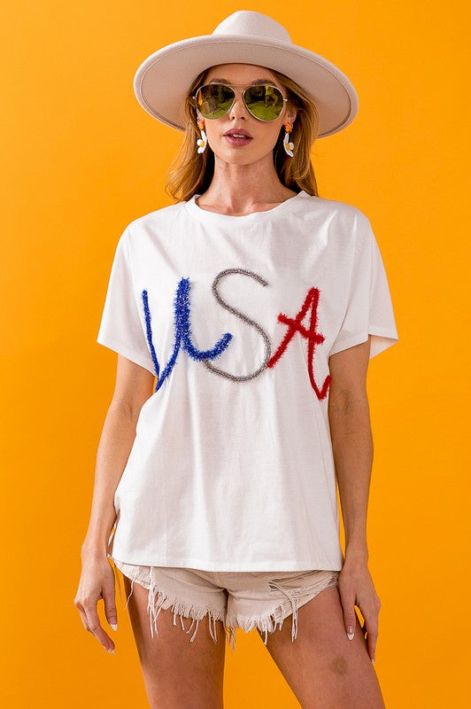 Metallic USA Dolman Sleeve Top- Off White