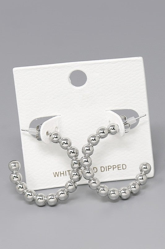 Shiny Metal Ball Beaded Hoop Earring