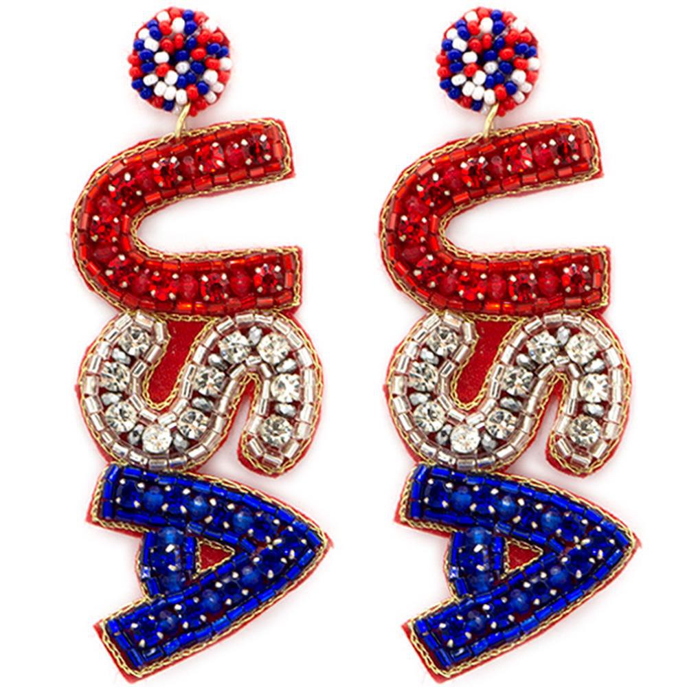 USA Seed Bead Dangle Earring- RWB