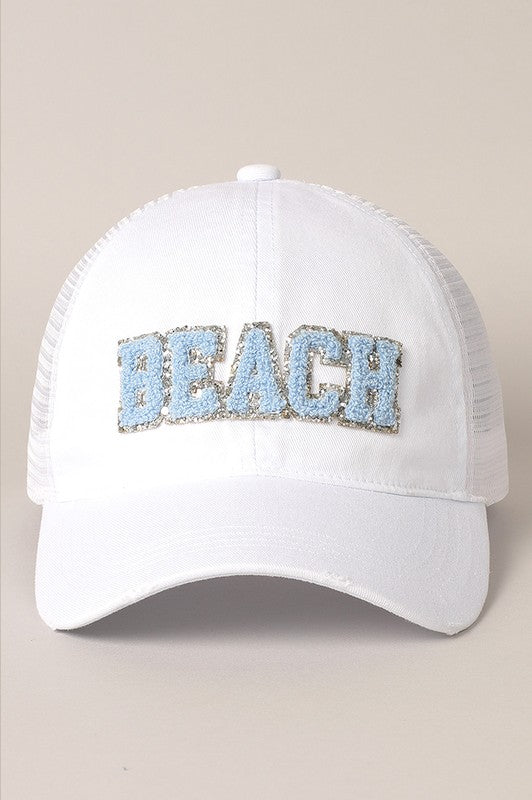 Beach Chenille Letters Mesh Back Hat