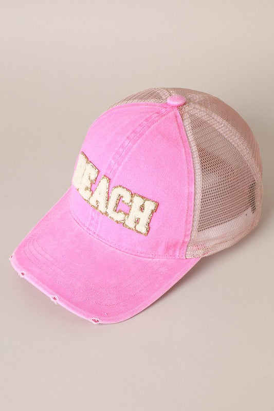 Beach Chenille Letters Mesh Back Hat