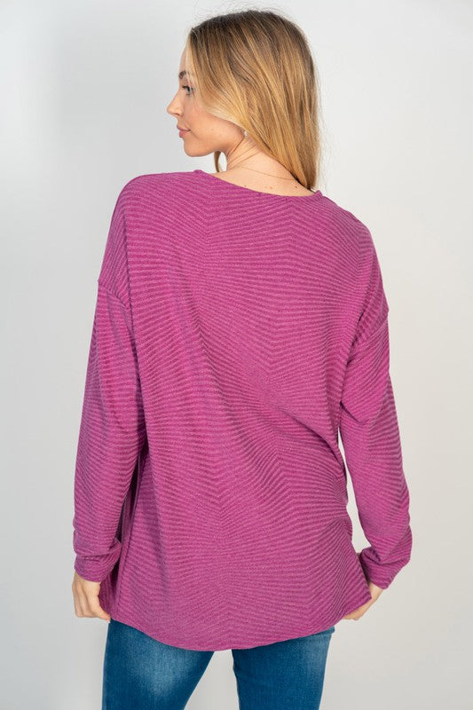 Solid Zig Zag Texture V-Neck Top