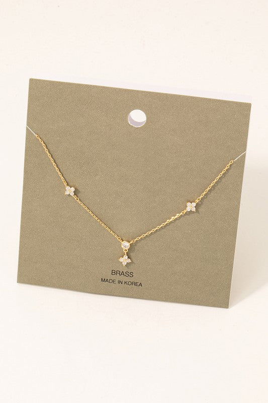 Sparkle Flower Charm Carded Necklace