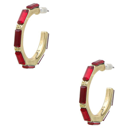 Glass Stone Small Hoop Earring