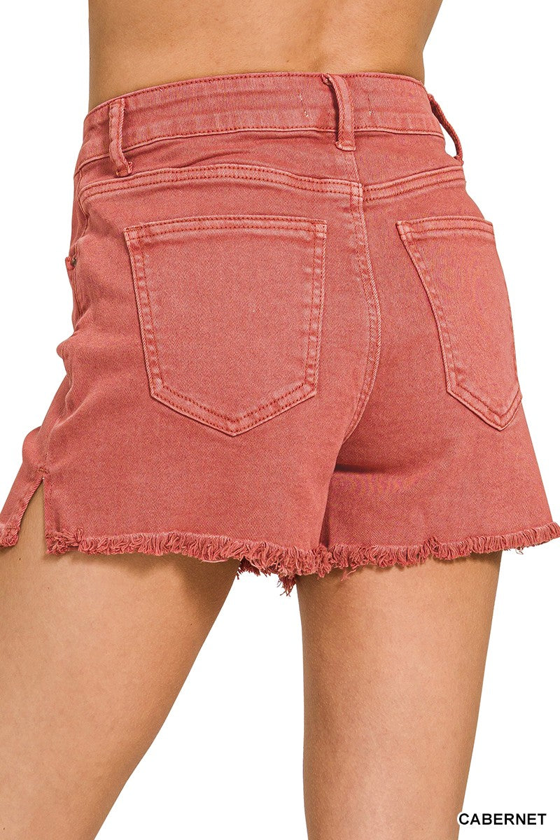 Acid Washed Notched Fray Hem Denim Short