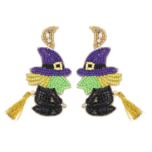 Flying Witch Beaded Earring