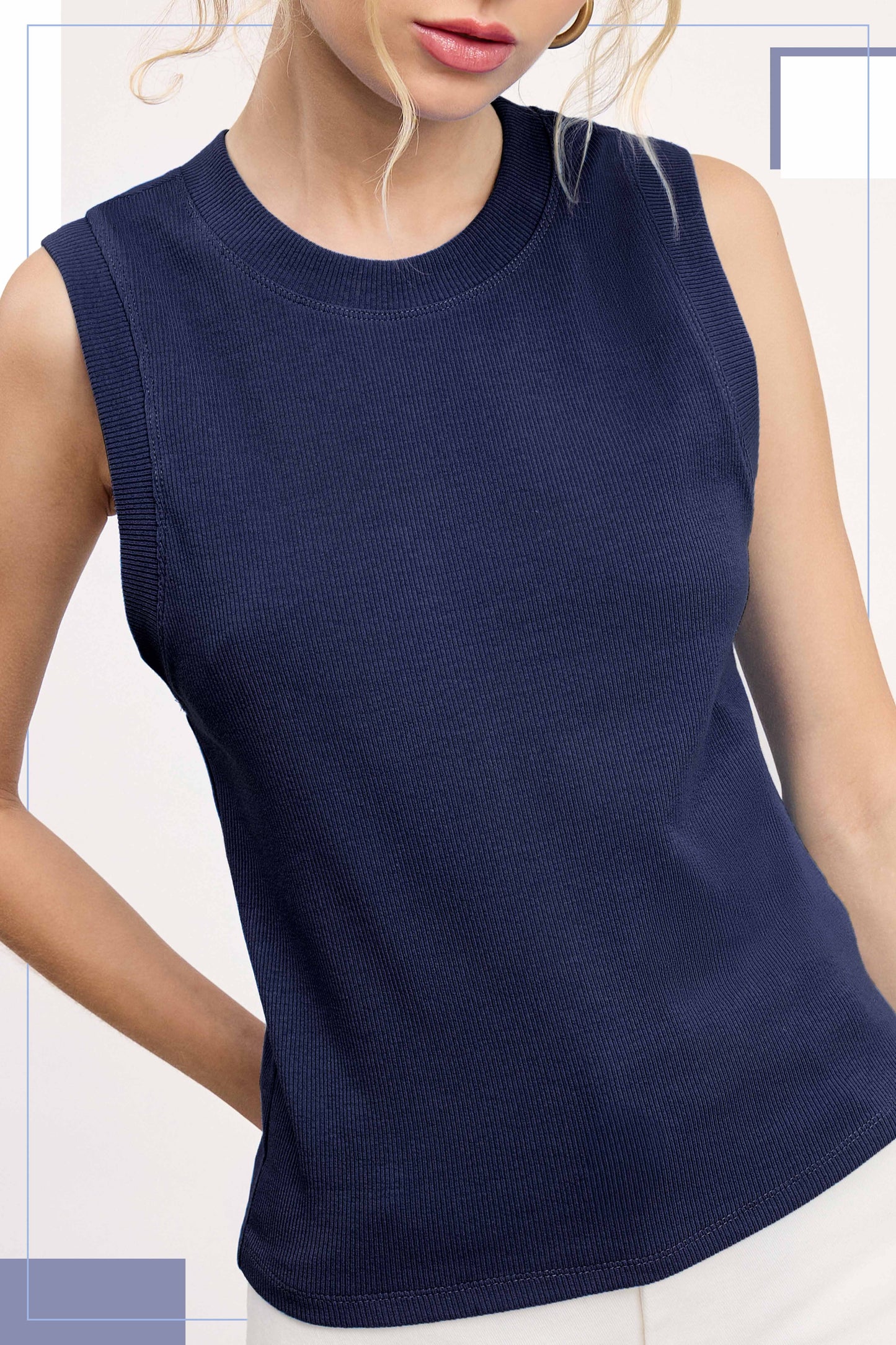 Ribbed Sleeveless Crew Neck Top
