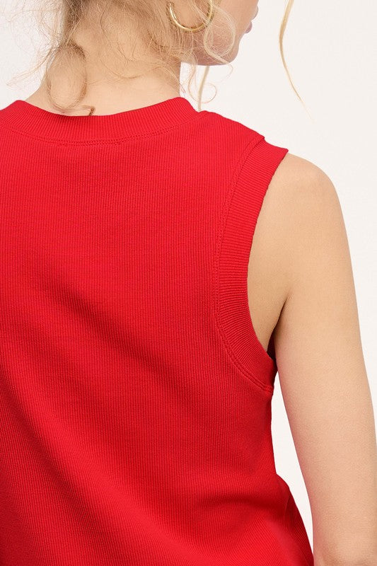 Ribbed Sleeveless Crew Neck Top