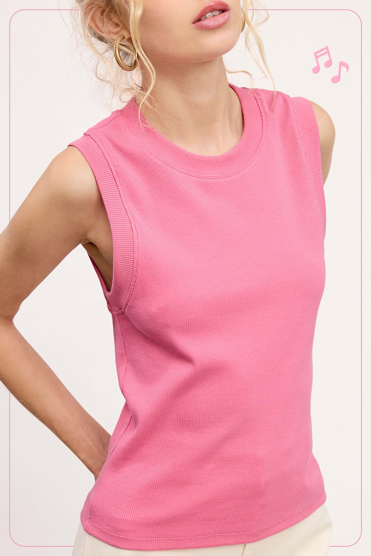Ribbed Sleeveless Crew Neck Top