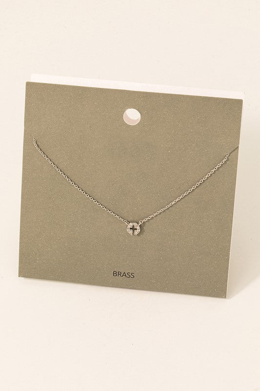 Rhinestone Disk Cross Cut Out Carded Necklace