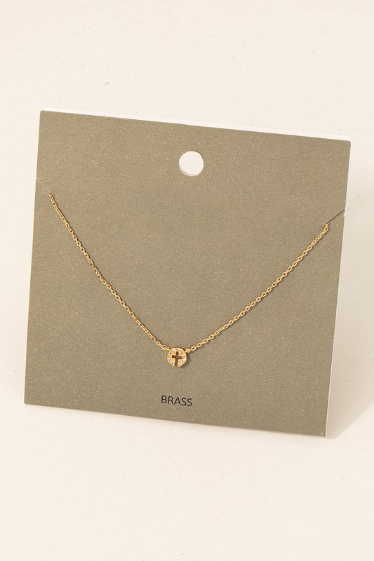 Rhinestone Disk Cross Cut Out Carded Necklace