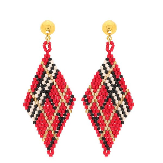 Plaid Seed Bead Diamond Shaped Earrings