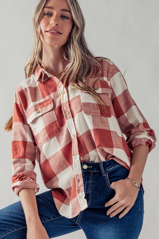 Plaid Flannel Check Button Down Shirt