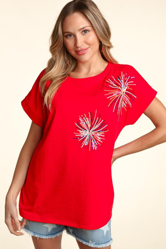 Sequin Fireworks Dolman Sleeve Top