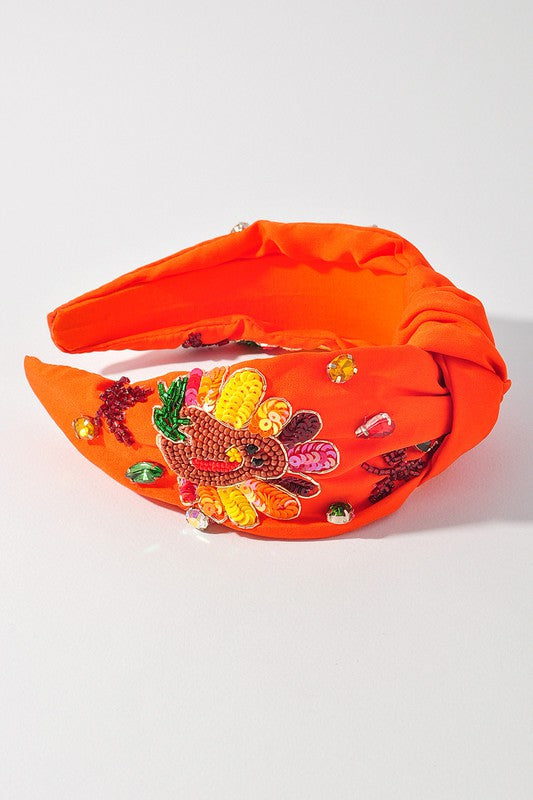 Seed Bead Turkey Headband-Orange