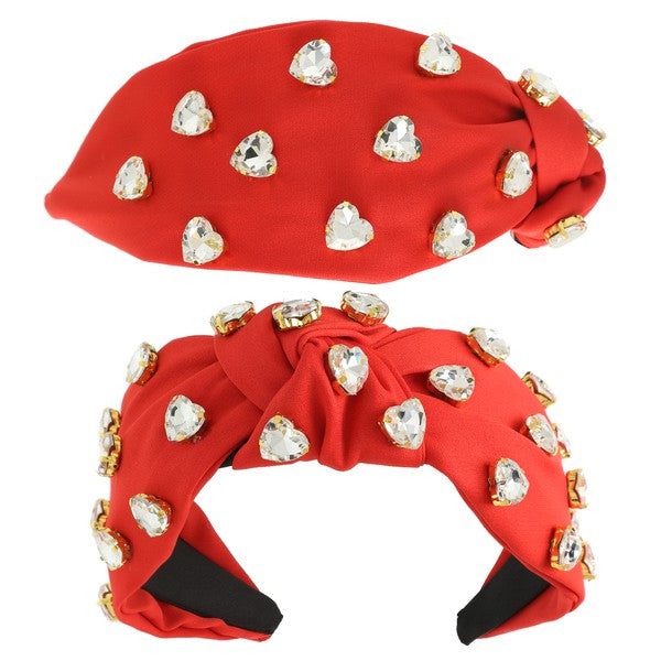 Rhinestone Hearts Knot Headband