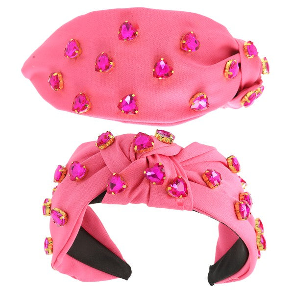 Rhinestone Hearts Knot Headband