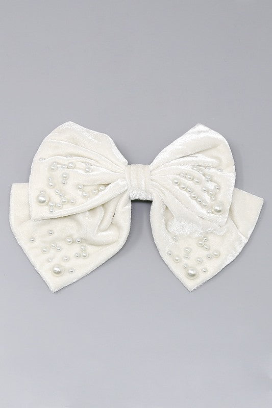 Pearl Velvet Bow Hair Barrette