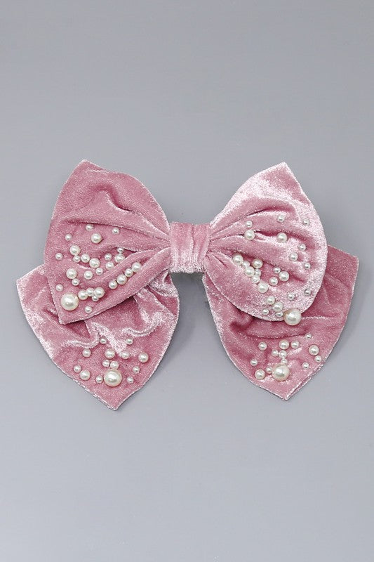 Pearl Velvet Bow Hair Barrette