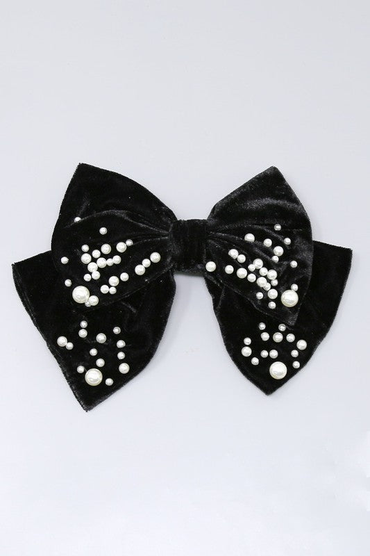Pearl Velvet Bow Hair Barrette