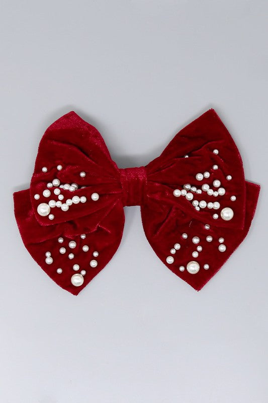Pearl Velvet Bow Hair Barrette