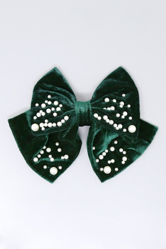 Pearl Velvet Bow Hair Barrette