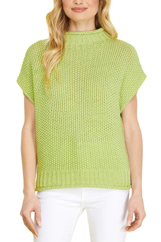 Solid Drop Shoulder Mock Neck Sweater