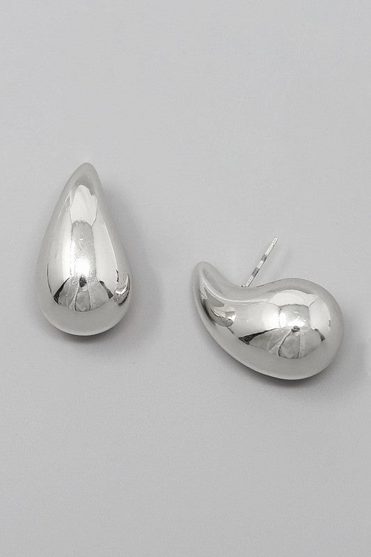 Large Metal Teardrop Stud Earring