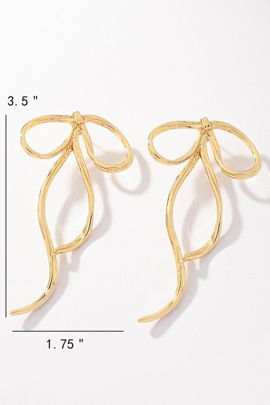 Large Textured Gold Bow Post Earring